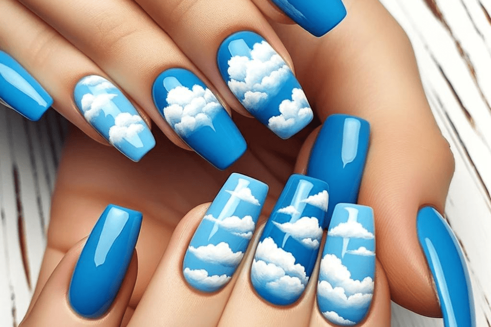 Classic Blue Sky Cloud Nail Art