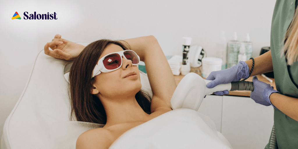 Woman preparing for her first laser hair removal session at a Wasilla clinic